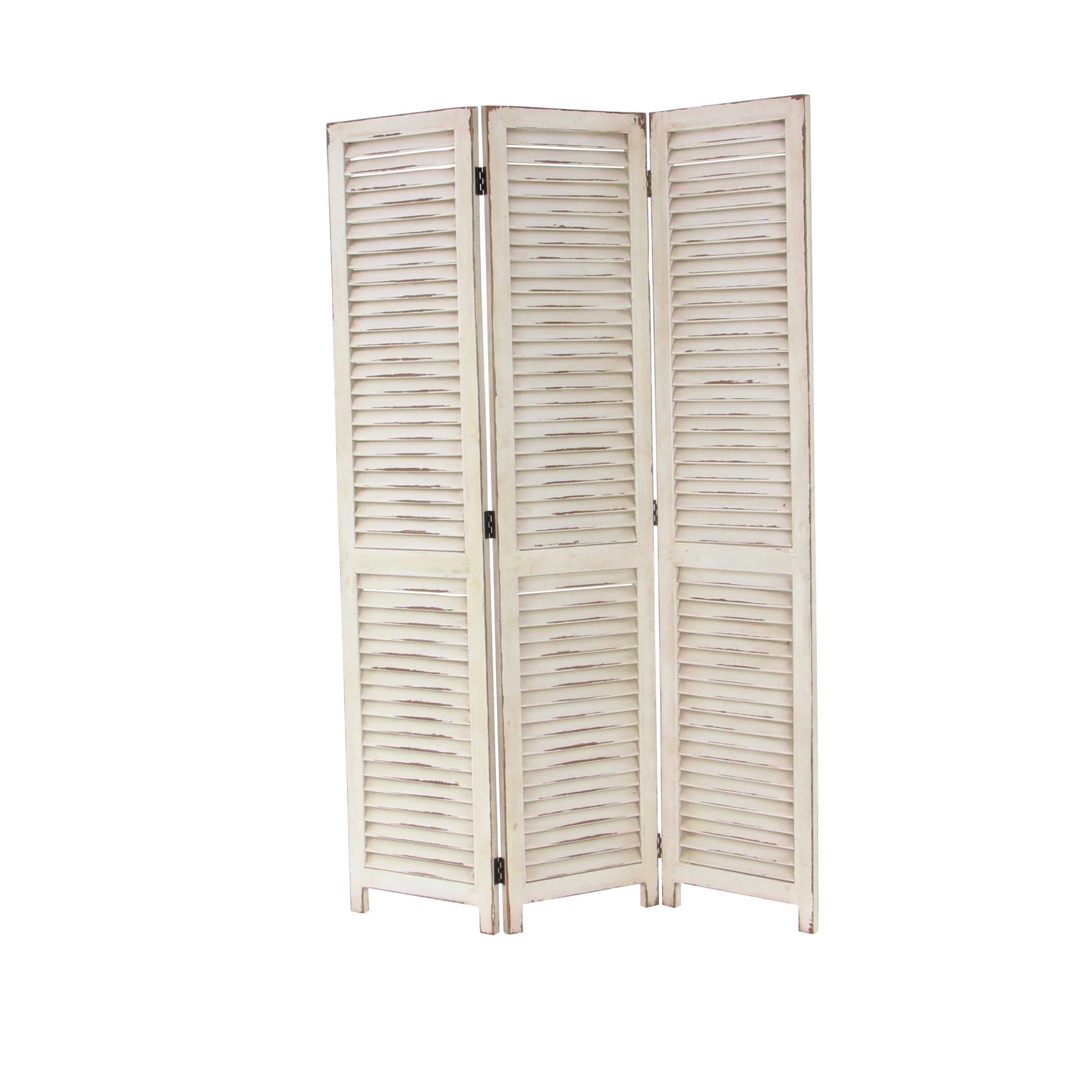 DecMode 48" x 71" Cream Wood Hinged Foldable Partition 3 Panel Room Divider Screen with Horizontal Slats, 1-Piece