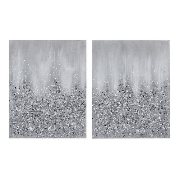 Madison Park Glimmer 2 Pieces of 22"W x 28"H x 1.5"D Heavily Embellished Canvas Wall Art Set in Silver