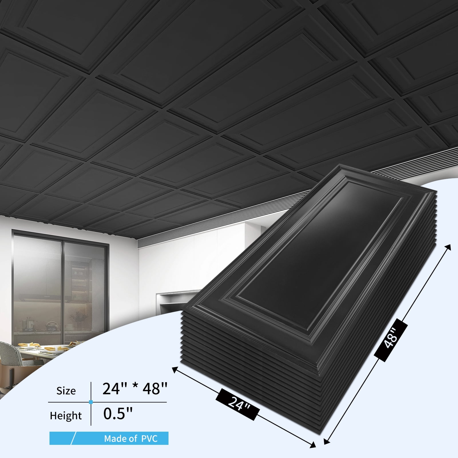 Art3dwallpanel 12-Pack PVC Drop Ceiling Tiles, 2x4 Ft PVC Panels,Decorative Ceiling Covers for Basement, Kitchen, Bathroom,Covers 96 Sq. Ft