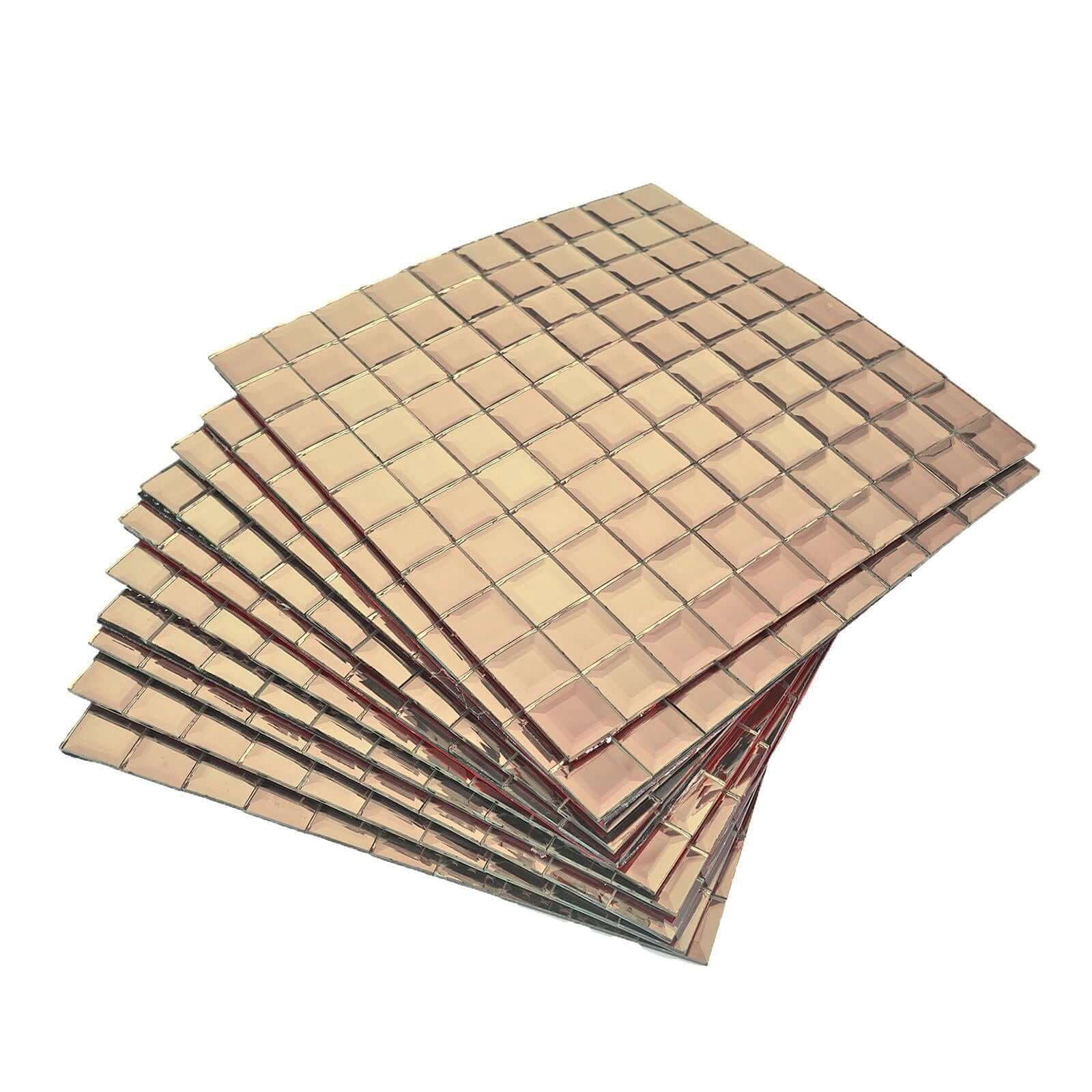 Efavormart Pack of 10 - 12"x12" Rose Gold Peel and Stick Backsplash Mirror Wall Tiles