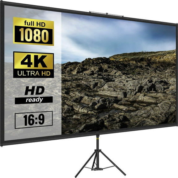 Tripod Projector Screen 100 Inch 16:9 4K HD Wrinkle Free Height Adjustable Portable Stand for Indoor Outdoor Movie Home Cinema Gaming Office