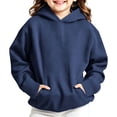 thumbnail image 2 of yardsong Girls Casual Long Sleeve Hoodies Sweatshirts Basic Cute Oversized Fleece Hooded Sweatshirt Pullover Tops with Pocket 2026 Navy,4-5 Years, 2 of 9