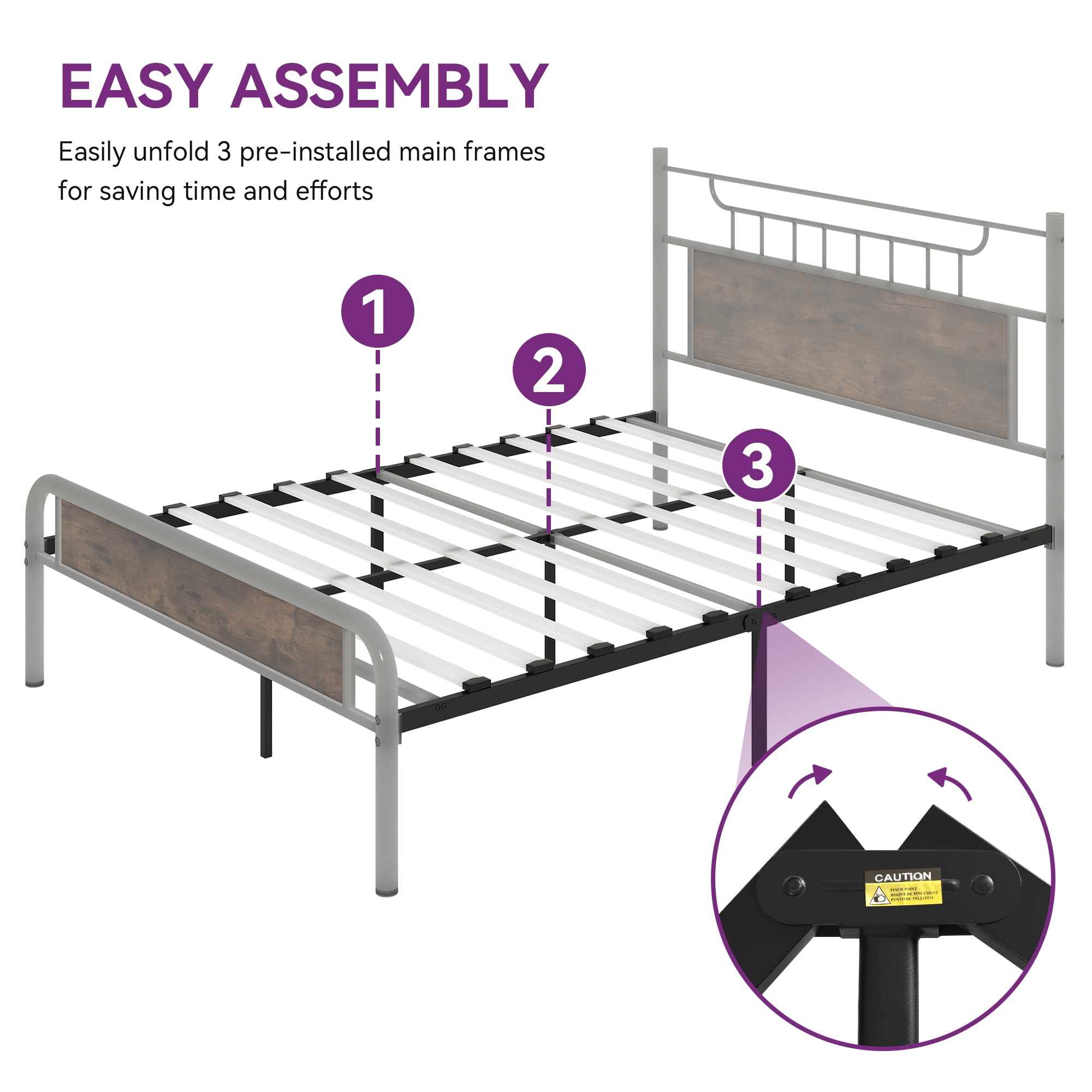 Uforic Farmhouse Queen Metal Platform Bed Frame with Headboard & Soundproof Cotton, Black