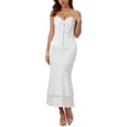 thumbnail image 2 of INSPIRE CHIC Women's Overbust Jacquard Corset Top Strapless Adjustable Lace Up Back Vintage Floral Push Up Party Exotic Bustier S White, 2 of 6