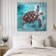 thumbnail image 4 of Coastal Sea Turtle Wall Art Painting on Canvas, Blue Nautical Summer Beach Vintage Canvas Art Home Prints Wall Art Framed Modern Artwork for Living Room Bedroom Wall Decor 16x16in, 4 of 9