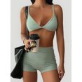 thumbnail image 4 of Women's Green Sports Bra and High Waist Shorts Set, Two Piece Yoga Workout Outfit, 4 of 6