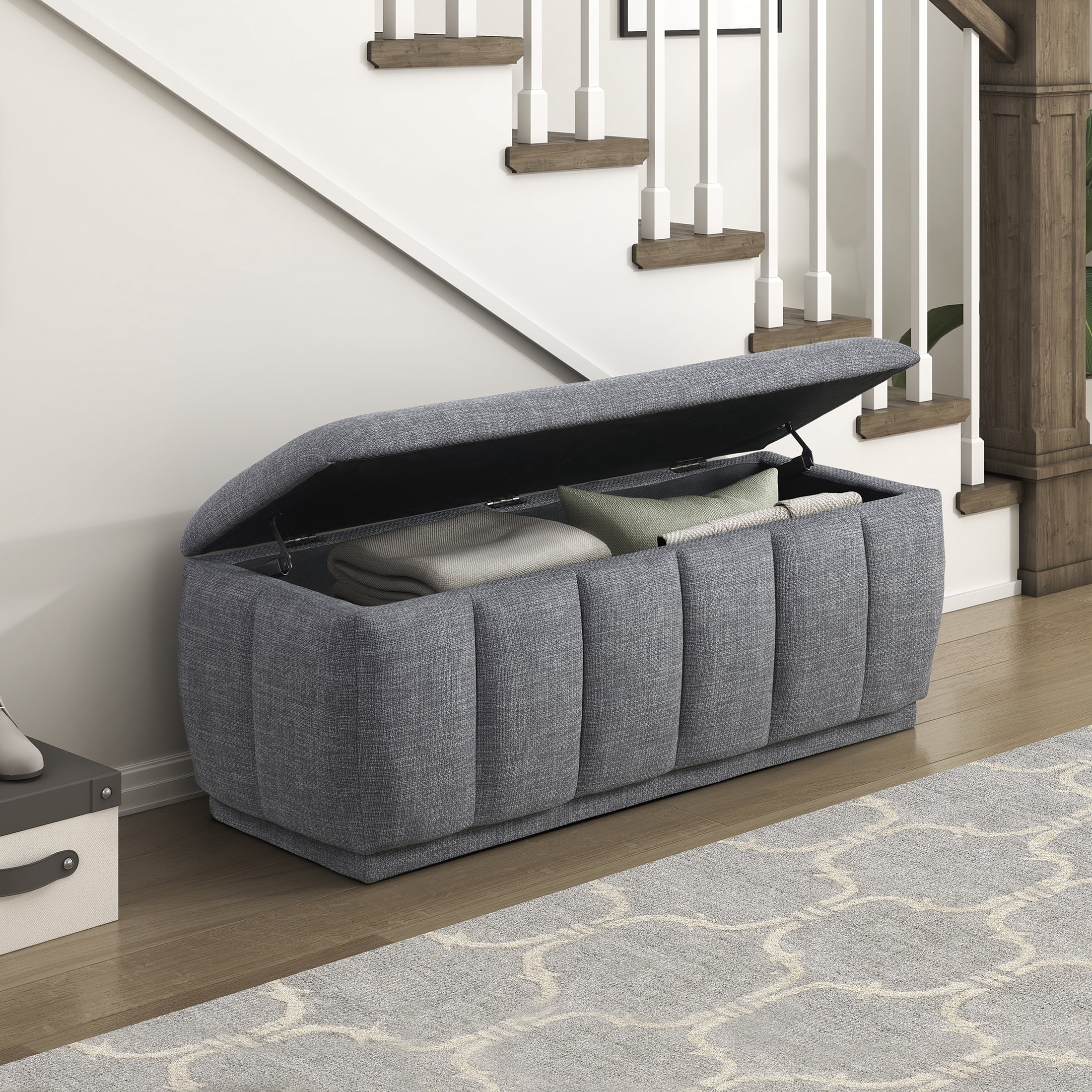 OakvillePark Halorini Textured Fabric Lift Top Storage Bench, Gray