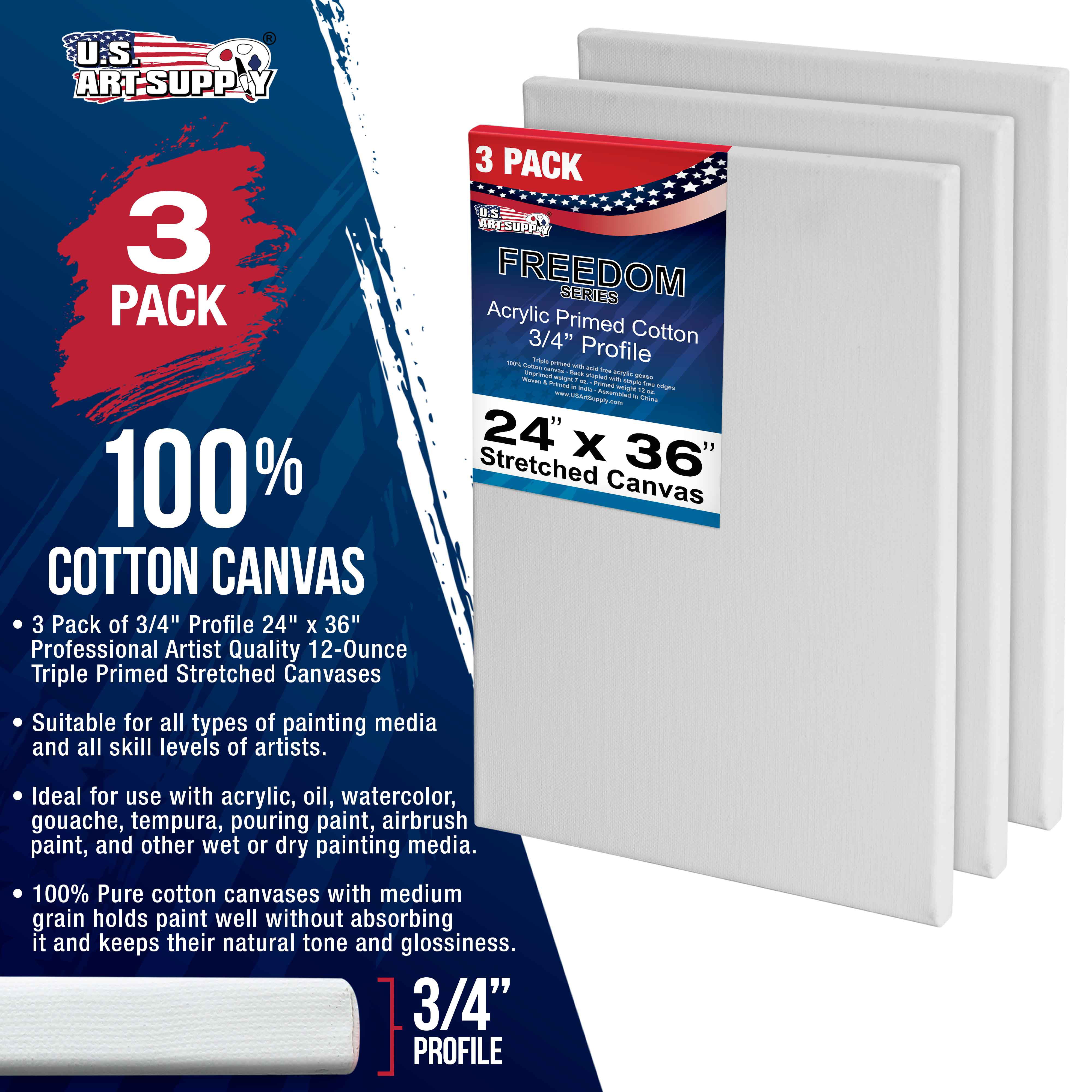  PHOENIX Extra Large Blank Canvas 24X36 Inch - 4 Pack 100%  Cotton 12 oz. Triple Primed Pre Gessoed White Stretched Canvases for  Painting - Ready to Paint Art Paint Canvases for