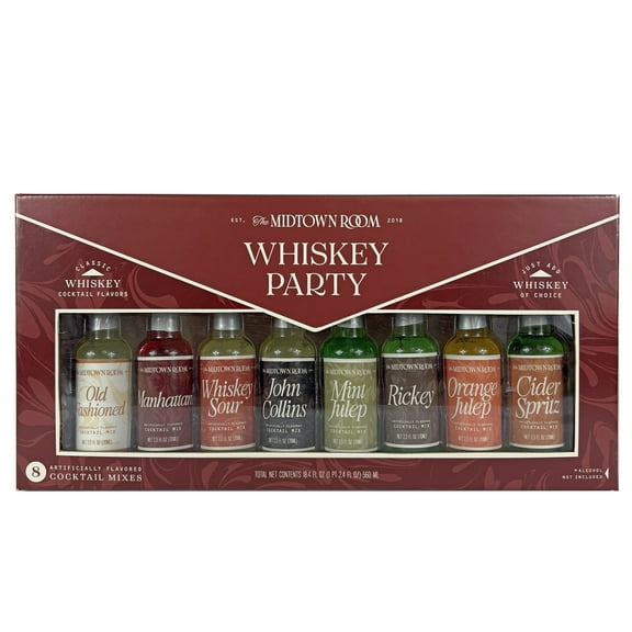 The Midtown Room 8 Pack Whiskey Party Cocktail Sampler includes eight 2.3oz Bottles of Mixers