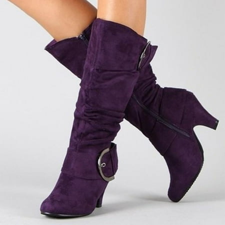 

Akiihool Work Boots for Women Women s Knee High Boots Comfortable Platform Round-Toe Side Zip Boots for Women (Purple 8.5)