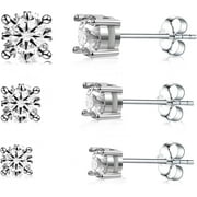 CKPFZ 3 Pairs Cubic Zirconia Stud Earrings Women Girls Hypoallergenic and Nickel Free Earrings for Sensitive Ears 925 Stud Earrings CZ Stud Earrings (4mm\/5mm\/6mm)