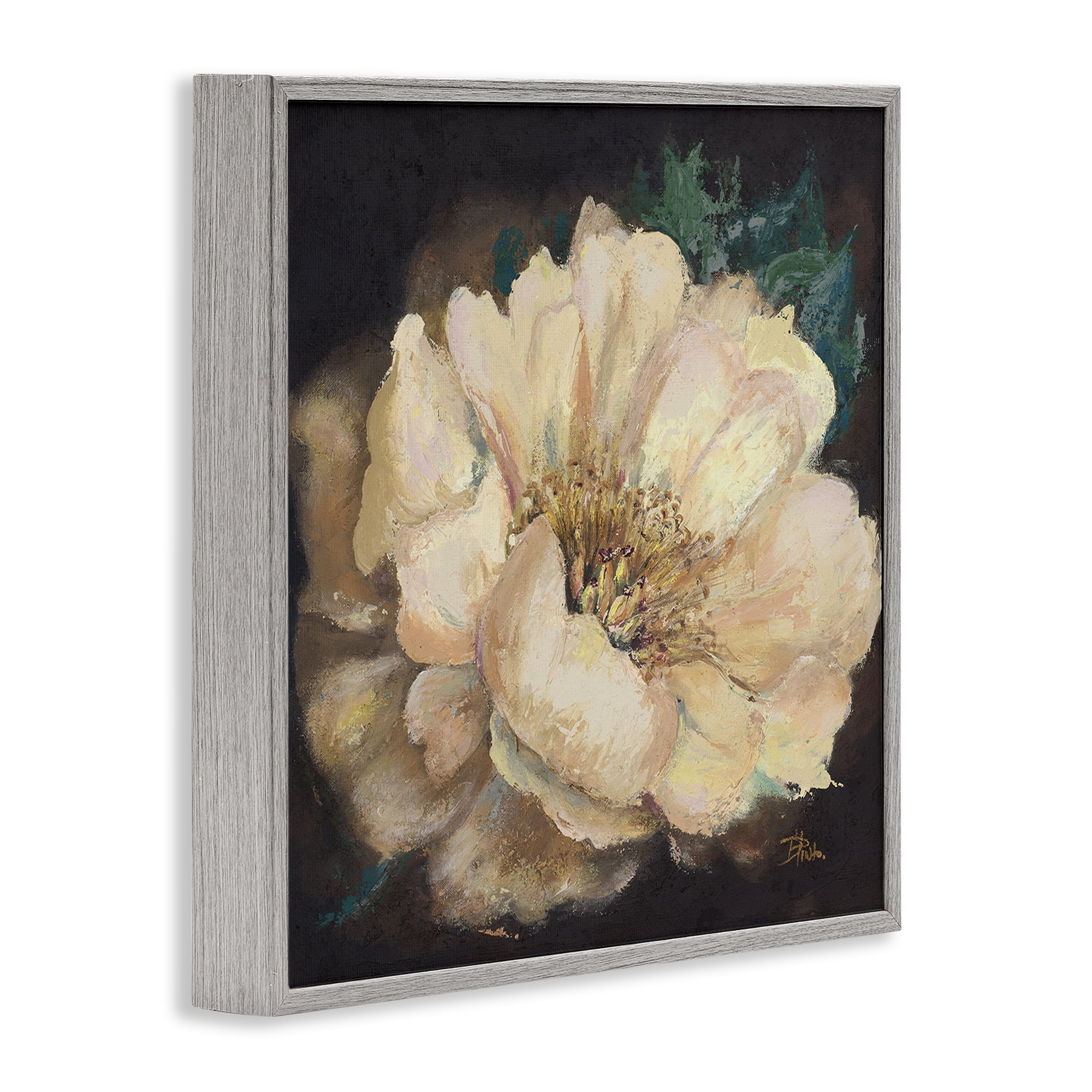 Stupell Industries Blooming White Magnolia Botanical & Floral Painting Gray Framed Art Print Wall Art, 17 x 17