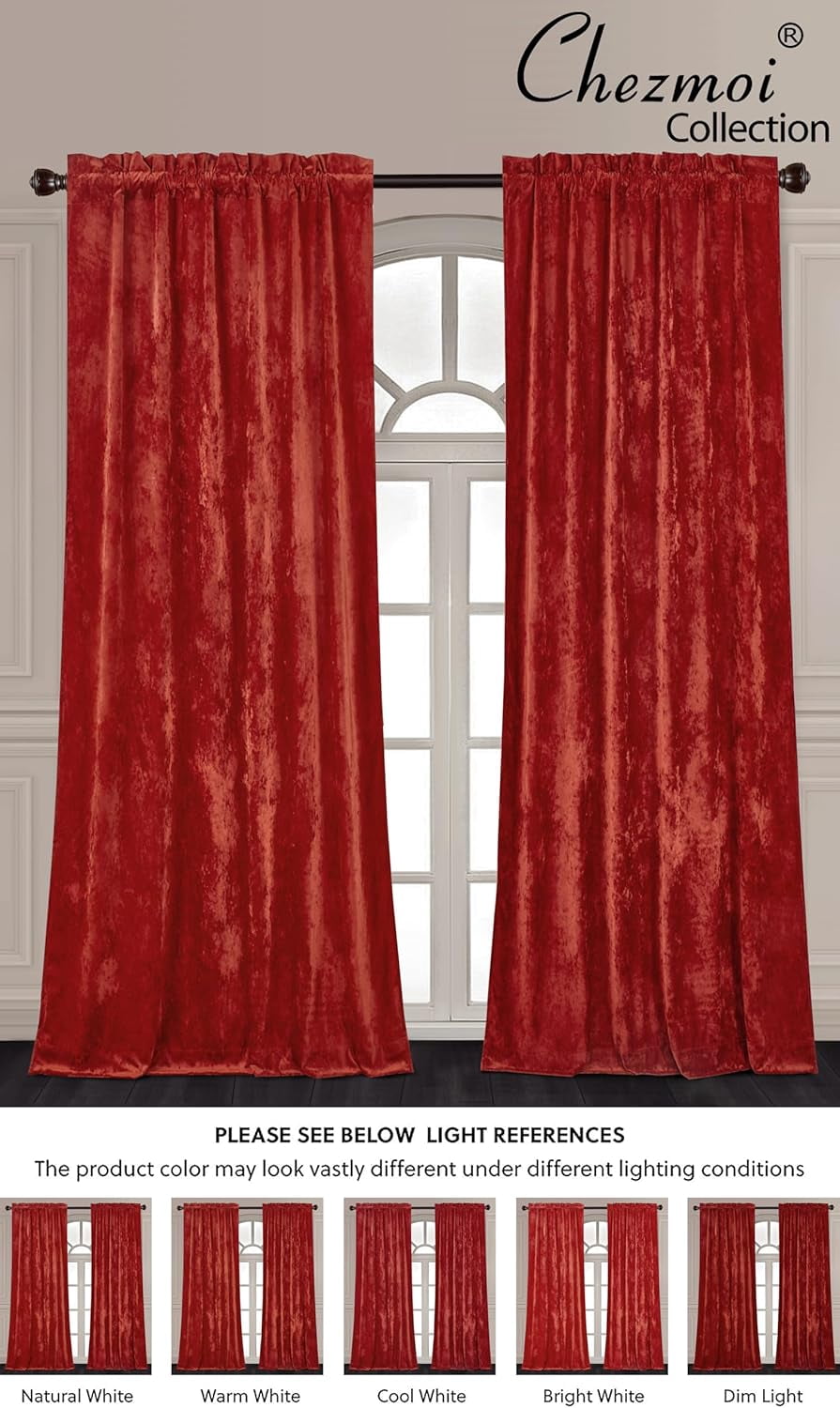 Chezmoi Collection Lux Brick Red Crushed Velvet Curtains 2 Panel Set, Room Darkening Luxury Distressed Velvet Rod Pocket Window Drapes for Living Room Bedroom 50" W x 84" L