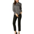 thumbnail image 2 of INSPIRE CHIC Women's Button Up Shirts Puff Long Sleeves Vintage Satin Wear-to-Work Blouse XS Grey, 2 of 6