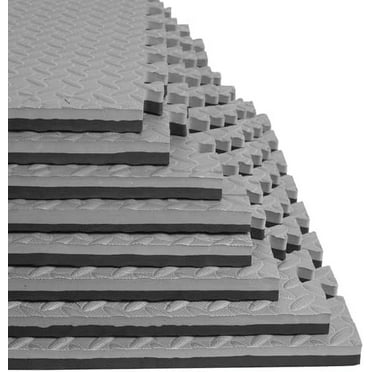 1 in Thick 48 Sq Ft EVA Foam Exercise Gym Mats 12 Pcs - Interlocking Puzzle Floor Tiles for Home Gym Heavy Workout Equipment Flooring - 24 x 24in Tile, Black & Gray