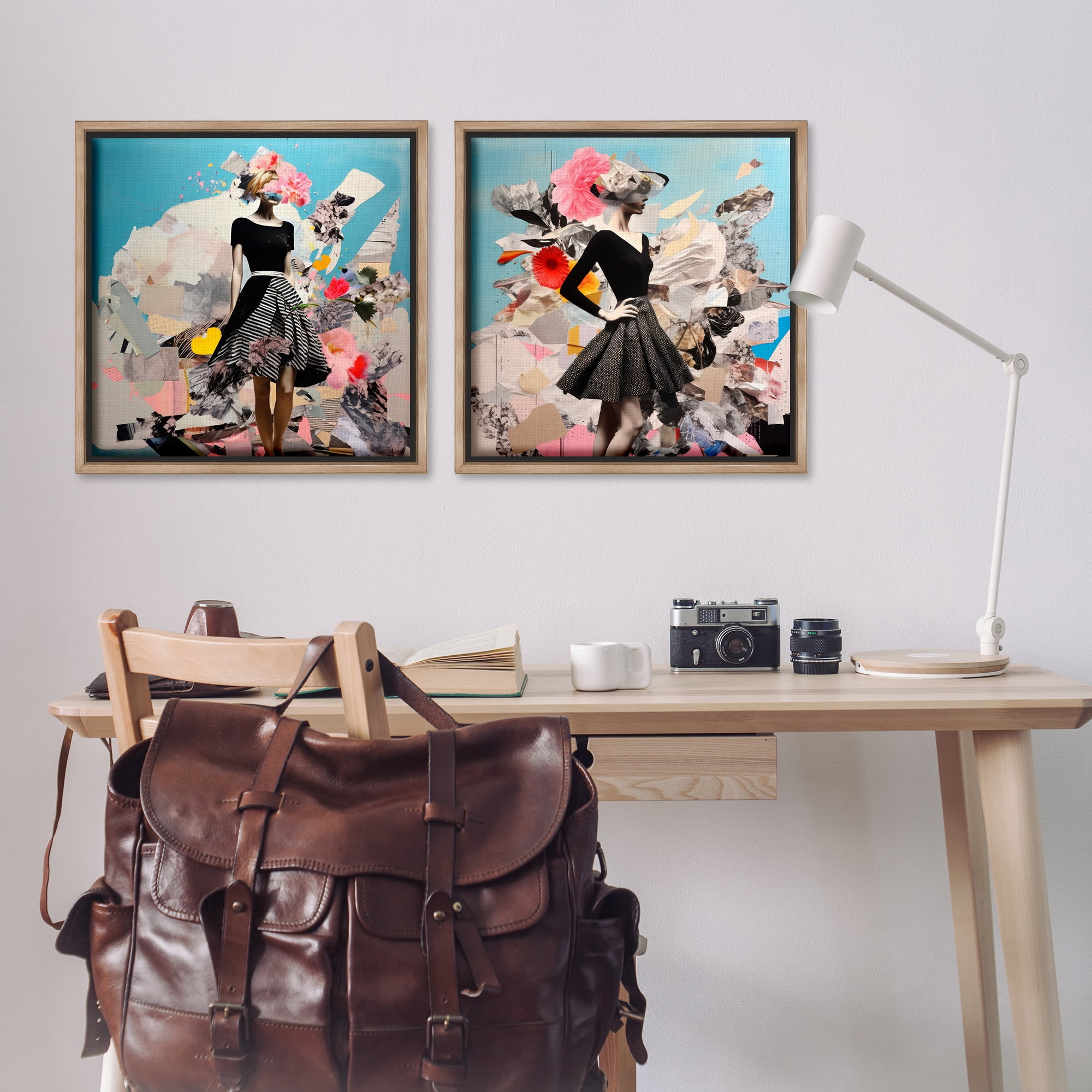 Stupell Industries Glam Fashion Figure Pose People Painting Brown Floater Framed Canvas Art Print Wall Art, 25 x 25, Set of 2