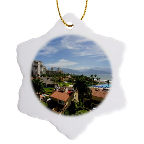 3drose, Marina Vallarta, Puerto Vallarta, Jalisco, Mexico - Sa13 Dpb0793 - Douglas Peebles, 3 inch Snowflake Porcelain Ornament