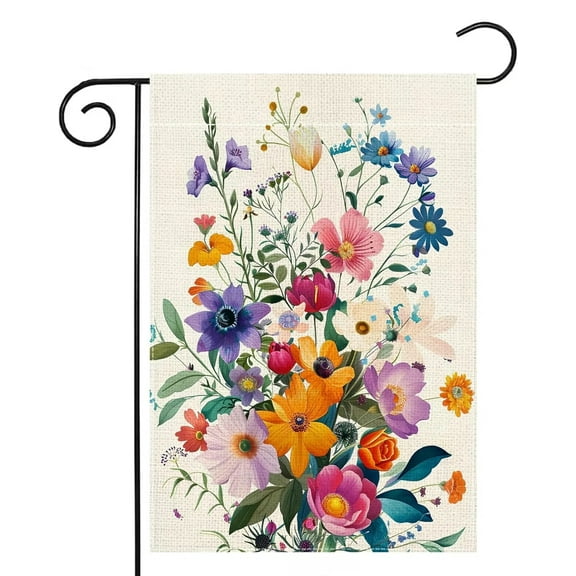 AMHNF Spring Summer Colorful Floral Garden Flag for Outside 12x18 inch Double Sided Burlap Outdoor Yard Flag Decorations for Home