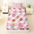 thumbnail image 3 of Feelyou Boho Pumpkin Daisy Twin Sheets, Hippie Buffalo Plaid Bedding, 3-Piece, 1 Flat Sheet, 1 Fitted Sheet and 1 Pillowcase, 3 of 5
