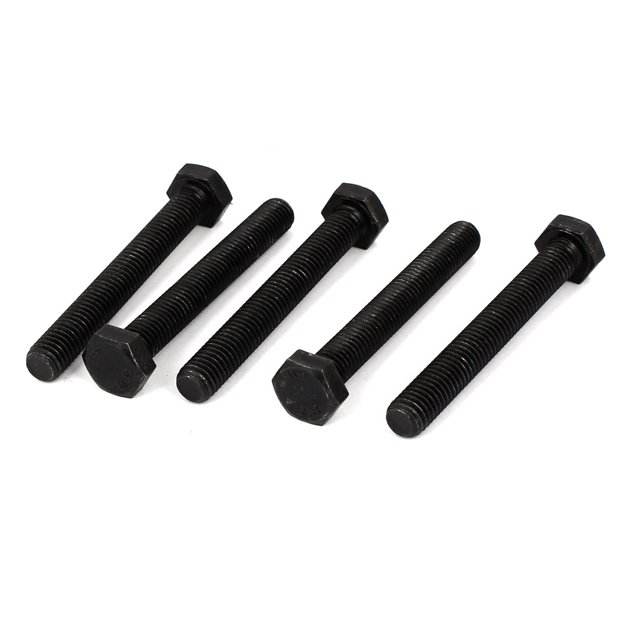 Unique Bargains M10x75mm Grade 8.8 Fully Thread External Hex Cap Screw Fastener Bolt Black 5pcs