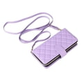 thumbnail image 2 of Quilted Wallet Phone Case with Strap & Stand for iPhone 16 Plus Zippered Card Holder Purple, 2 of 6