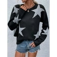 thumbnail image 2 of Women'S Star Pattern Crew Neck Drop Shoulder Casual Sweater Pullover Knitwear Black S, 2 of 8