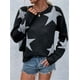 thumbnail image 4 of Suéter Informal de Punto con Cuello Redondo y Hombros Caídos con Estampado de Estrellas para Mujer Negro XL, 4 of 10