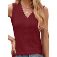 thumbnail image 3 of Women'S Trendy Tank Tops Eyelet Embroidery Sleeveless V-Neck Tank Shirts for Daily Casual Wine Red XL, 3 of 6
