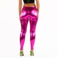 thumbnail image 3 of OFENTI Metallic Shiny Leggings - Mid Waist Faux Leather Footless Tights Pants Wet Look Skinny Glamour Fuchsia Small, 3 of 6