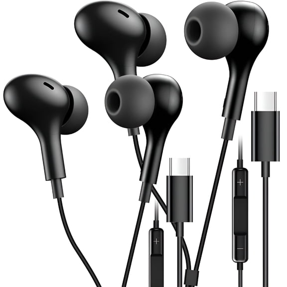 XUBIYM 2 Pack Type C Wired Headphones Usb Earbuds Earphones Compatible with Iphone 16 Pro Max / 16 Pro / 16 Plus / Galaxy S24/S23/S22/S21 Ultra,Google Pixel 8/7/6/6A,Black