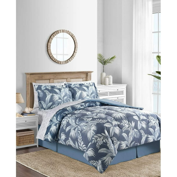 Charcoal Blue Coastal Palm Leaves Island Beach House Reversible Full