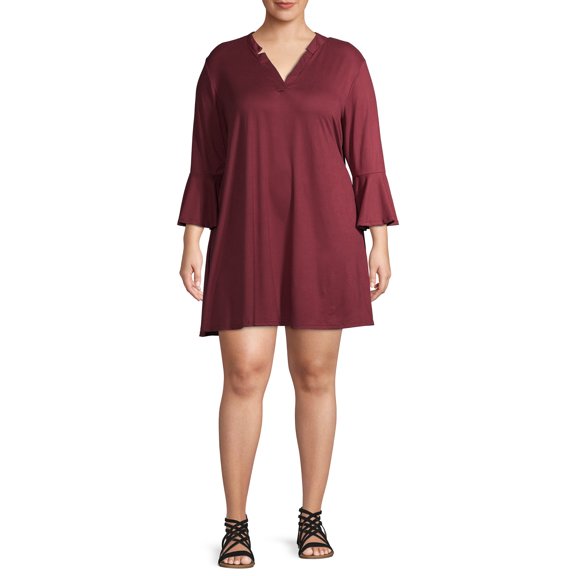 Ella Samani Women's Plus Size Bell Sleeve V-Neck Dress