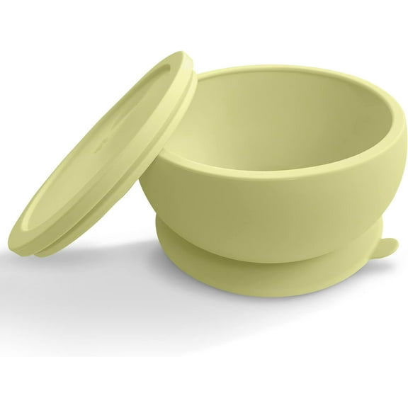 Octopod Silicone Baby Suction Bowl With Lid - Toddler & Baby Bowls, Baby Food Containers, Spill Proof Bowls For Toddlers, Suction Baby Bowls With Lids, Food Grade Silicone Baby Bowl (Pastel Yellow