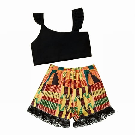 

Sngxgn Girls Clothing Sets Tie Dye Twist Front Tops Wide Leg Pants Sets Girls 2 Piece Outfits Black 2-3Years