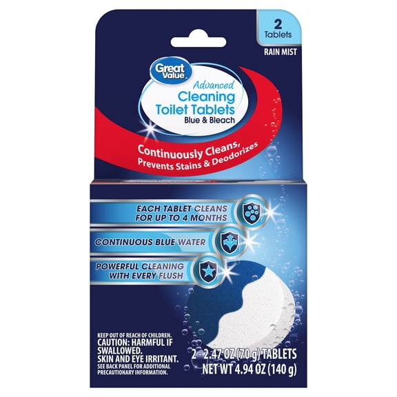Great Value Advanced Cleaning Toilet Tablets Blue & Bleach, 4.94 oz, 2 Count