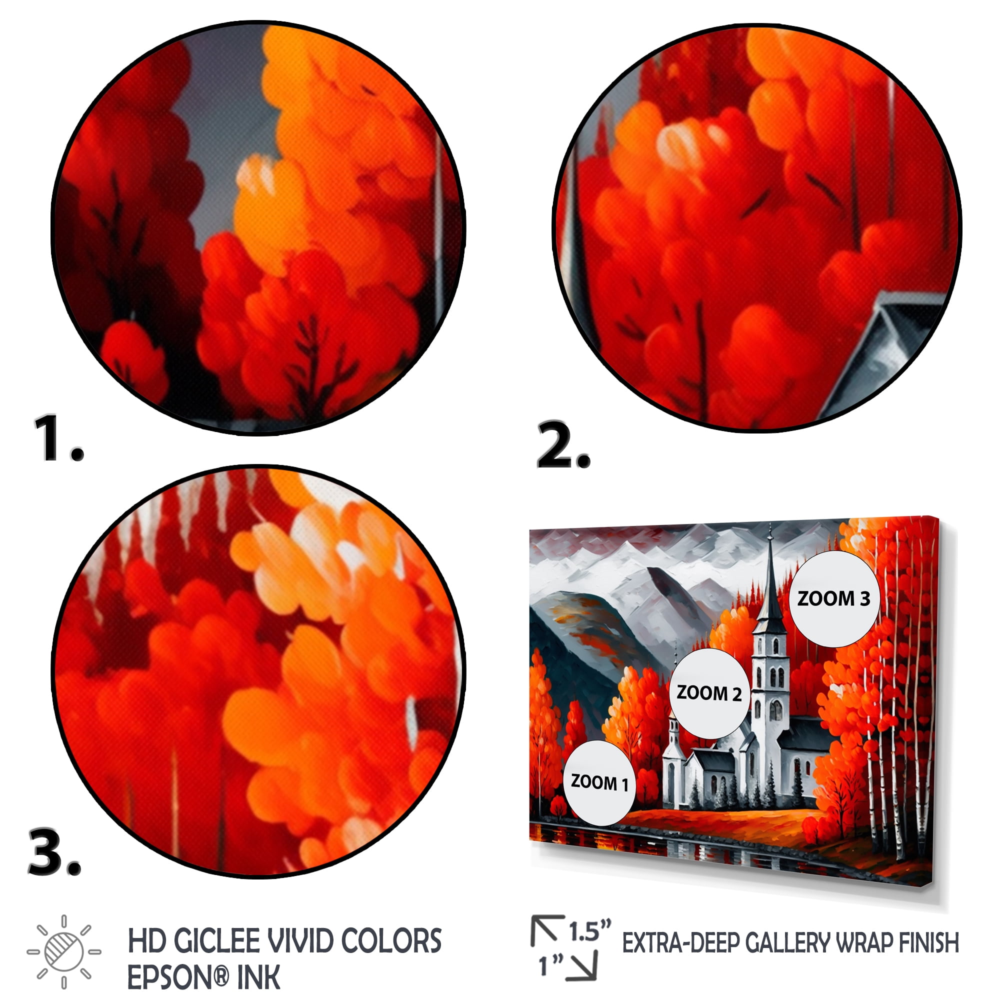 Designart Monochrome Orange Church In Winter Canvas Wall Art