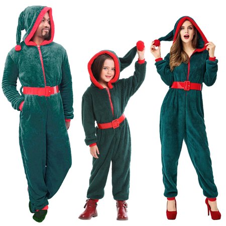 

Christmas Gifts Family Christmas Pajamas Set Hoodie Pajamas Jumpsuit Romper Holiday Pjs Hooded Sleepwear Coral Fleece Green M