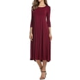 thumbnail image 2 of Round Neck Mid-sleeve Solid Color Big Swing Dress Patchwork Stitching 3/4 Sleeve Round Neck Swing Mid-length Dress, 2 of 4