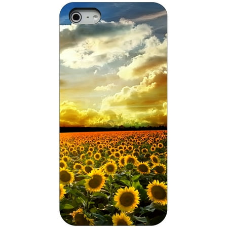 - CUSTOM Black Hard Plastic Snap-On Case for Apple iPhone 5 / 5S / SE - Green Blue Yellow Sunflowers