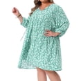 thumbnail image 2 of DARING DIVA Women's Plus Size Drawstring V Neck Babydoll Midi Flowy Dress 1X Green, 2 of 6