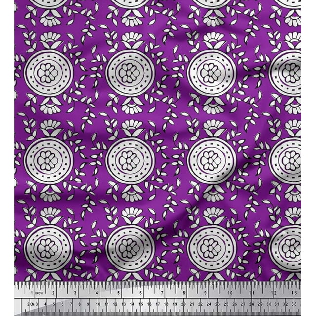 Soimoi Polyester Crepe Fabric Leaves & Floral Block Fabric Prints by Yard 52 Inch Wide