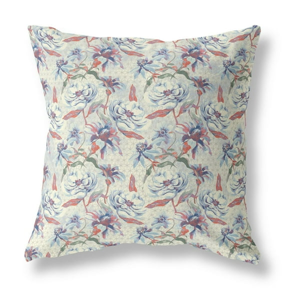 16â€ Pale Blue Orange Roses Indoor Outdoor Throw Pillow