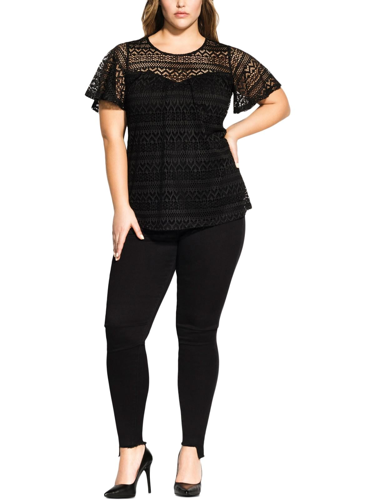 city chic black lace top