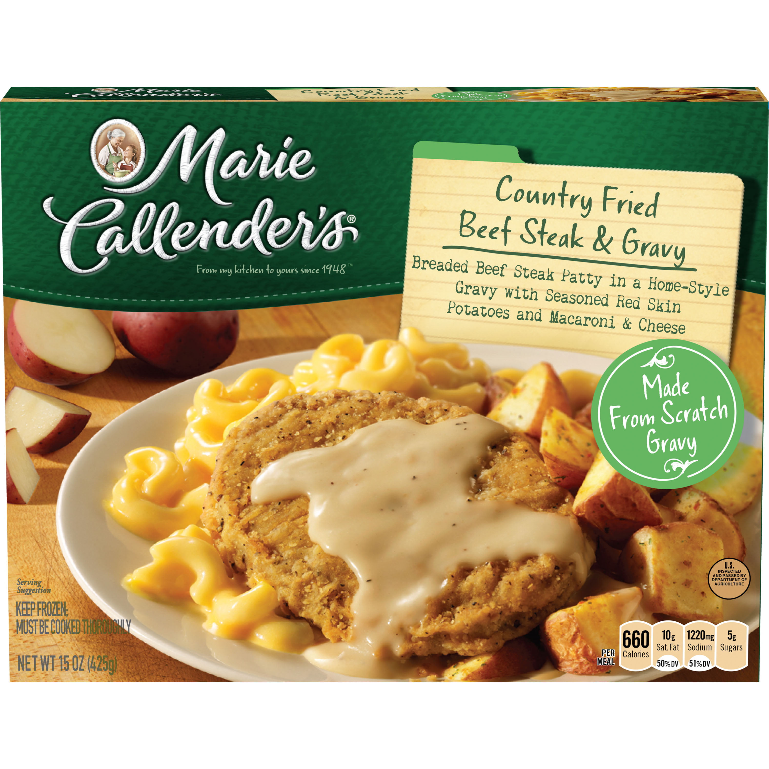 Marie Callender's Frozen Dinner, Country Fried Beef Steak & Gravy, 15 Ounce - Walmart.com ...
