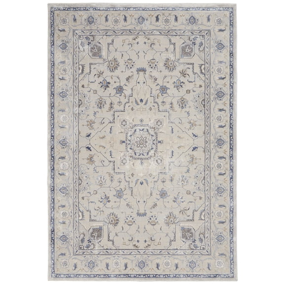 Nourison Sleek Textures Traditional Ivory/Grey 5'3" x 7'3" Area Rug, (5x7)