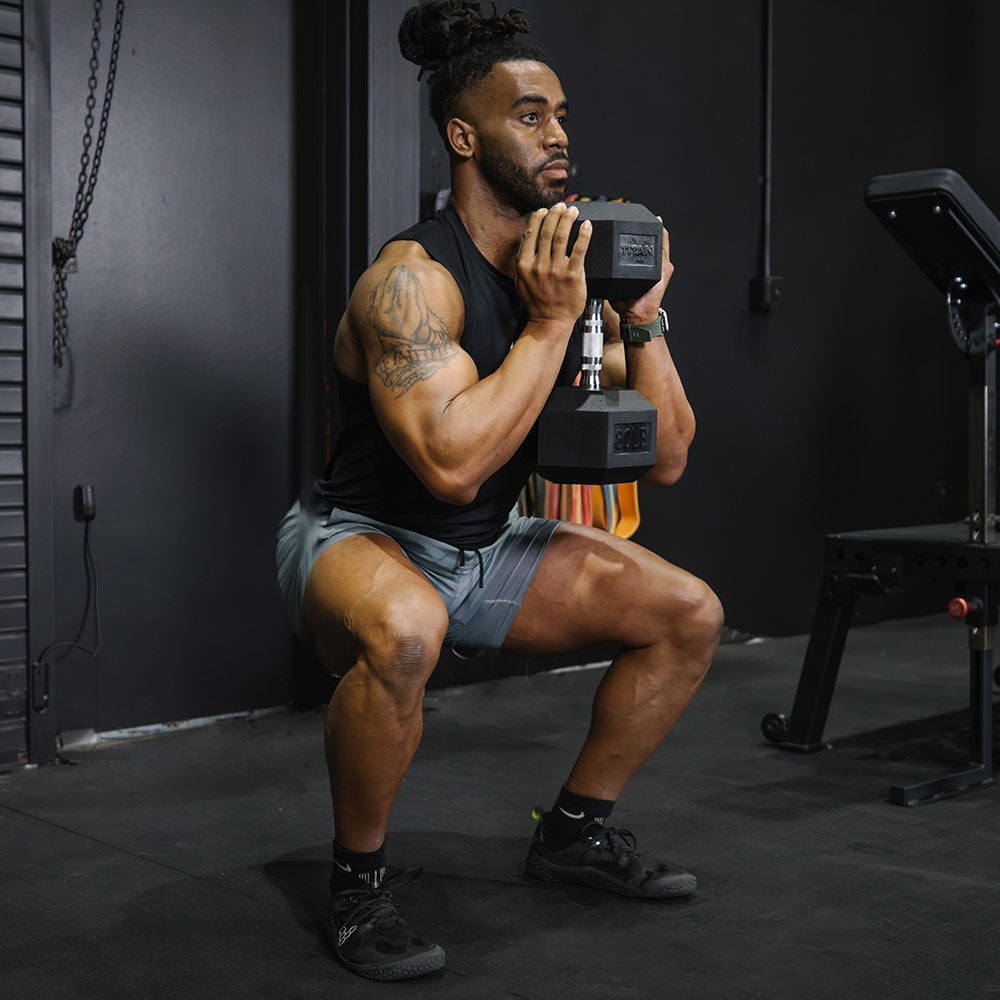 Titan Fitness 80 LB Pair Free Weights, Black Rubber Coated Hex Dumbbell, Ergonomic Cast Iron Handle, Strength Training