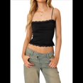 thumbnail image 1 of Camiseta Sin Mangas para Mujer, con Tirantes Finos Ajustables, Camisola Corta con Ribete de Encaje, Estilo Y2K, para Salir en Verano. Negro L, 1 of 10