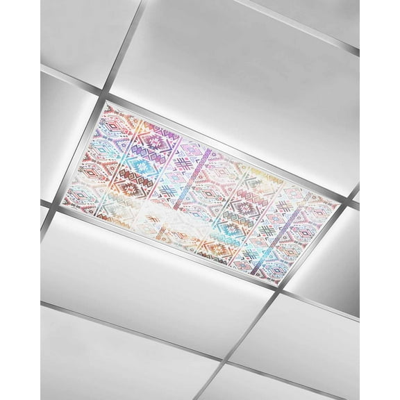 Fluorescent Light Covers for Ceiling Lights 1 Pack, Colorful Southwestern Magnetic Ceiling Light Covers 2x4ft for Classroom Office School, Modern Geometric Abstract Art Drop Ceiling Light Shade
