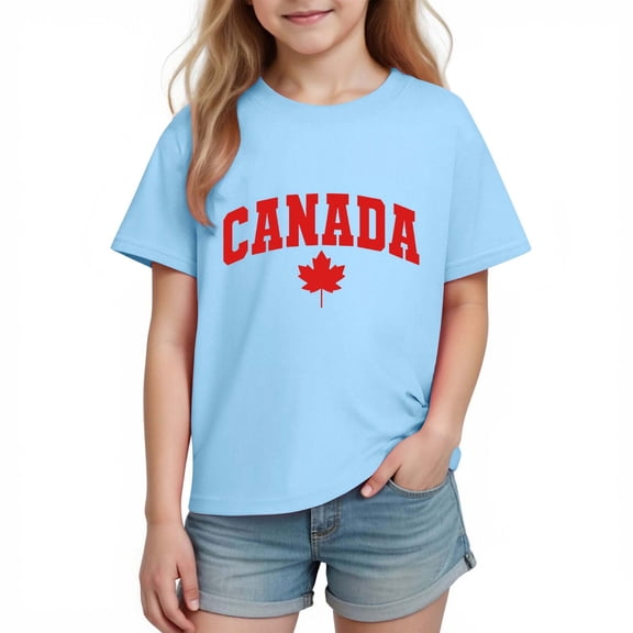 Xdegoge Kids Boys Girls Canada Maple Leaf Graphic T Shirt Short Sleeve Crewneck Casual Basic Tops Children Breathable Summer Playwear Active Clothes Vacation Outfits