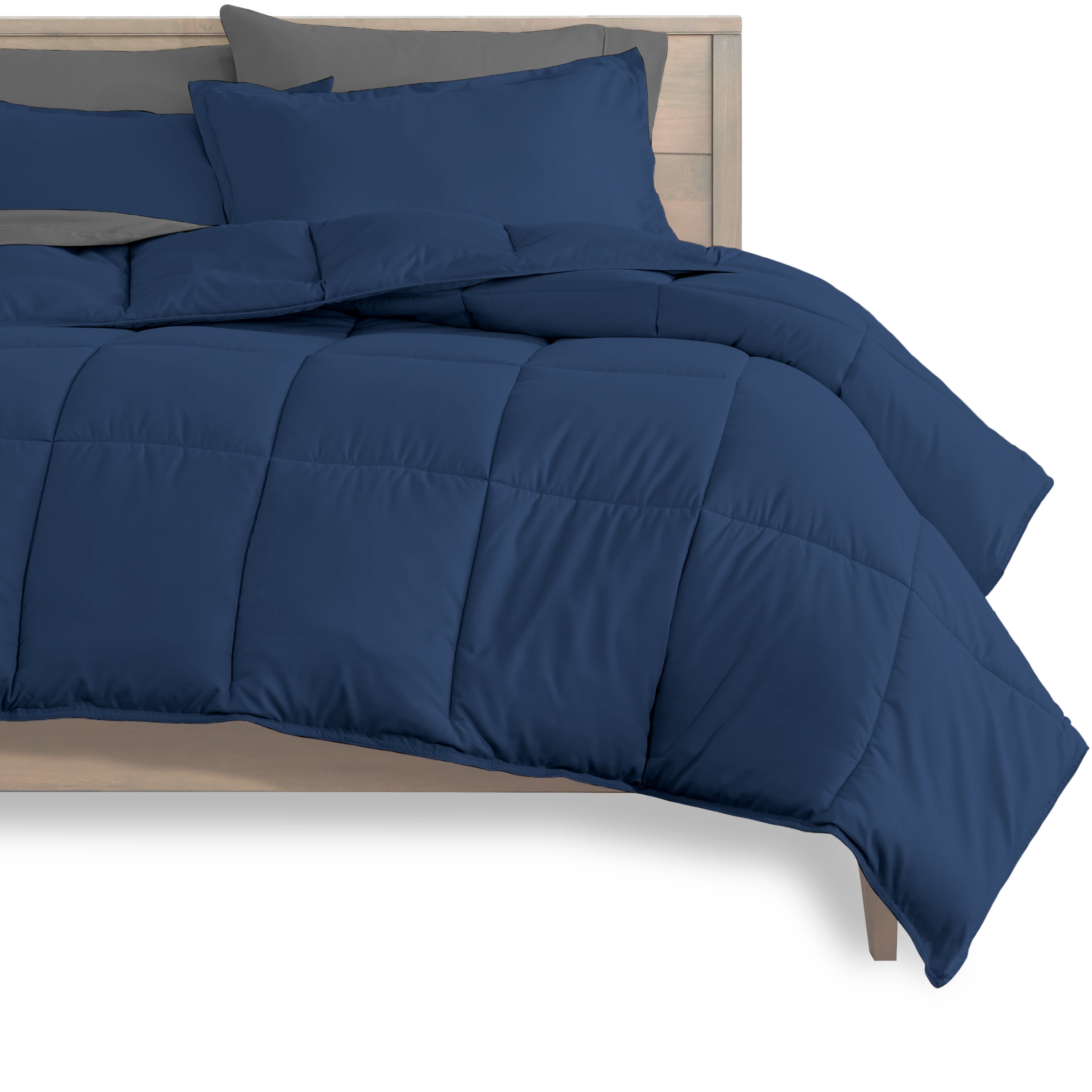Bare Home Microfiber 7-Piece Dark Blue and Gray Bed in a Bag, Full XL